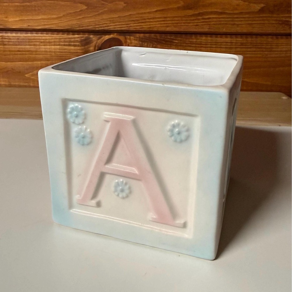 Vintage Alphabet Block Planter | Ceramic Nursery Decor | ABCD | Baby Shower Gift